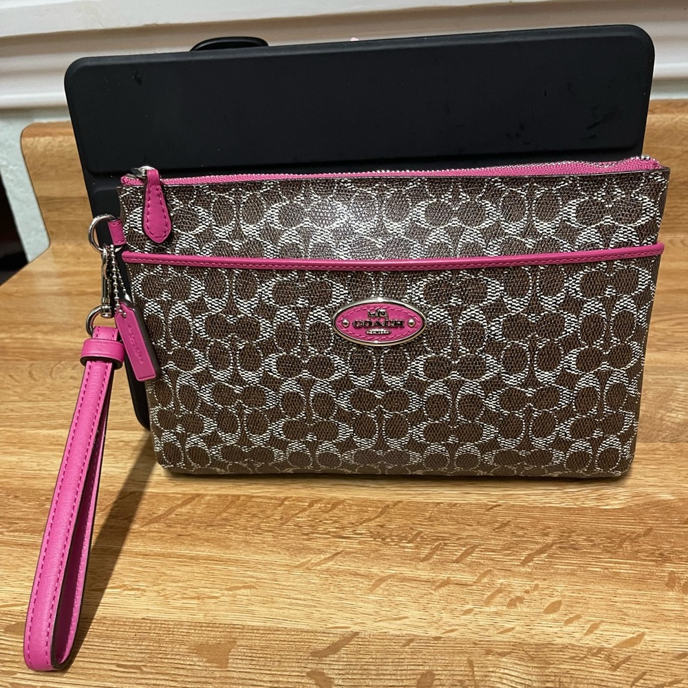 Coach Brown and Pink Large Wristlet Clutch
